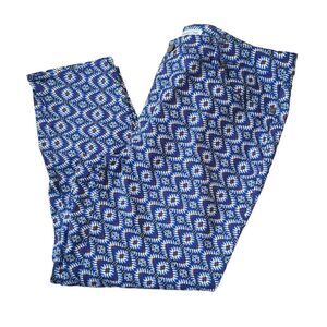 Coldwater Creek Chino Pants Womens 16 Blue Natural Fit Kaleidoscope Print Trendy